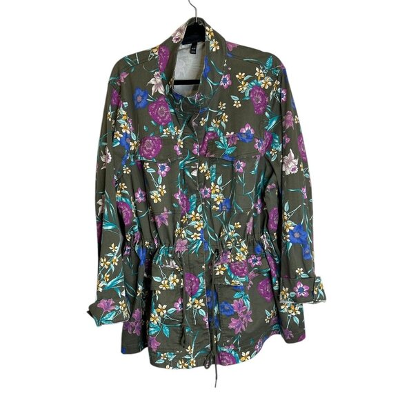 Lane Bryant Jackets & Blazers - Lane Bryant Floral Anorak Jacket 26 Cotton Twill Utility Boho Spring Colorful